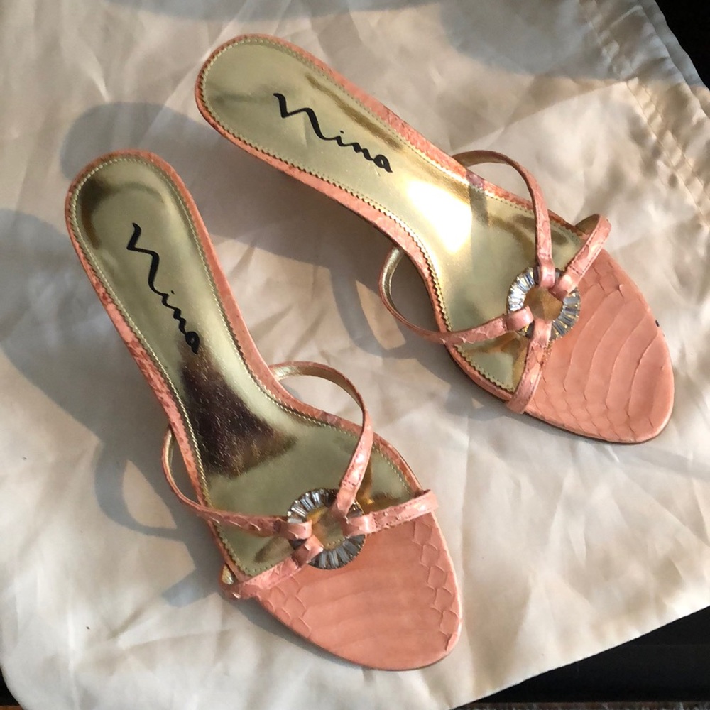 Nina Rhinestone Dress Slip on heel sandals size 8